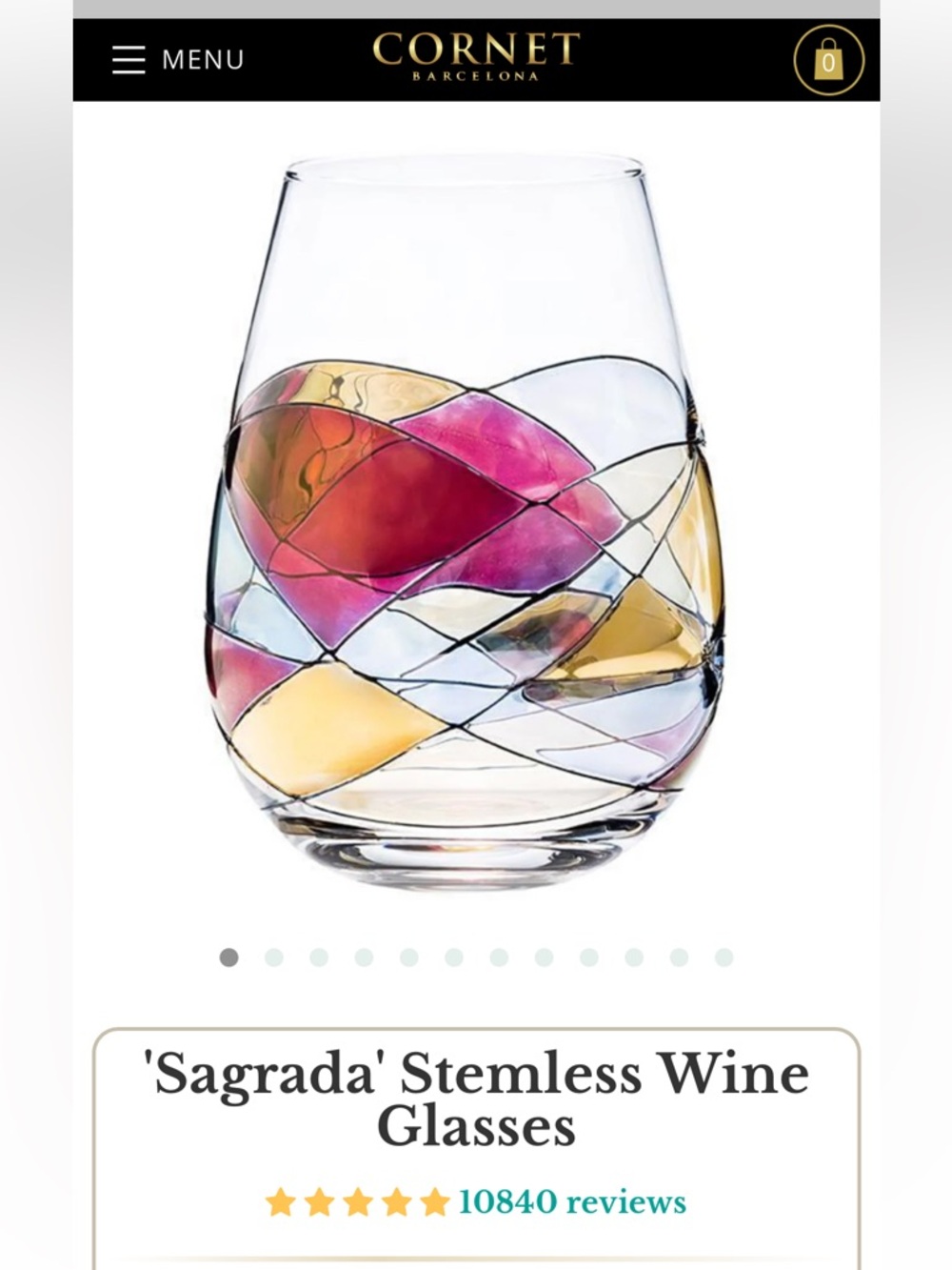 Sagrada Stemless Wine Glass - Red, Gold, & Blue 20oz